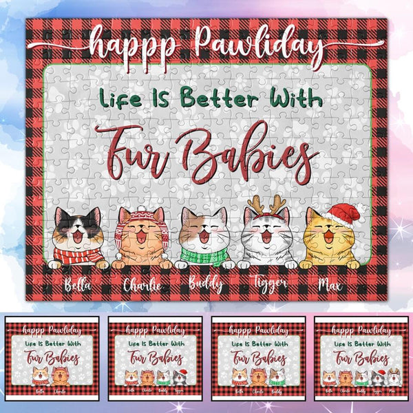 Personalized Winter Cat Lover Jigsaw Puzzle