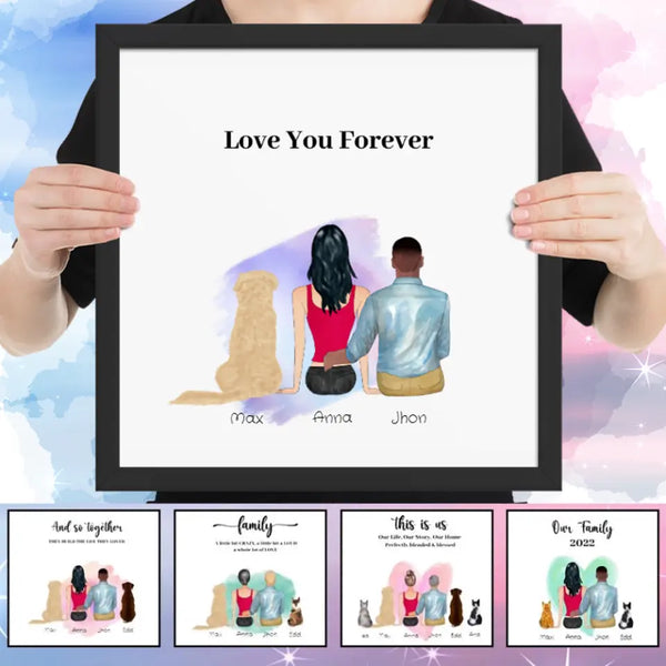 Personalized Couple with Pets Poster