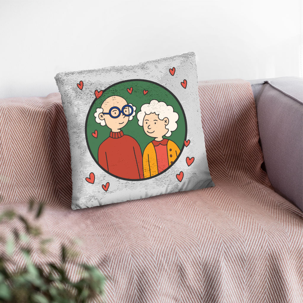 Cute Grandparents Sequin Pillow Case - Graphic Pillow Case - Portrait Pillowcase