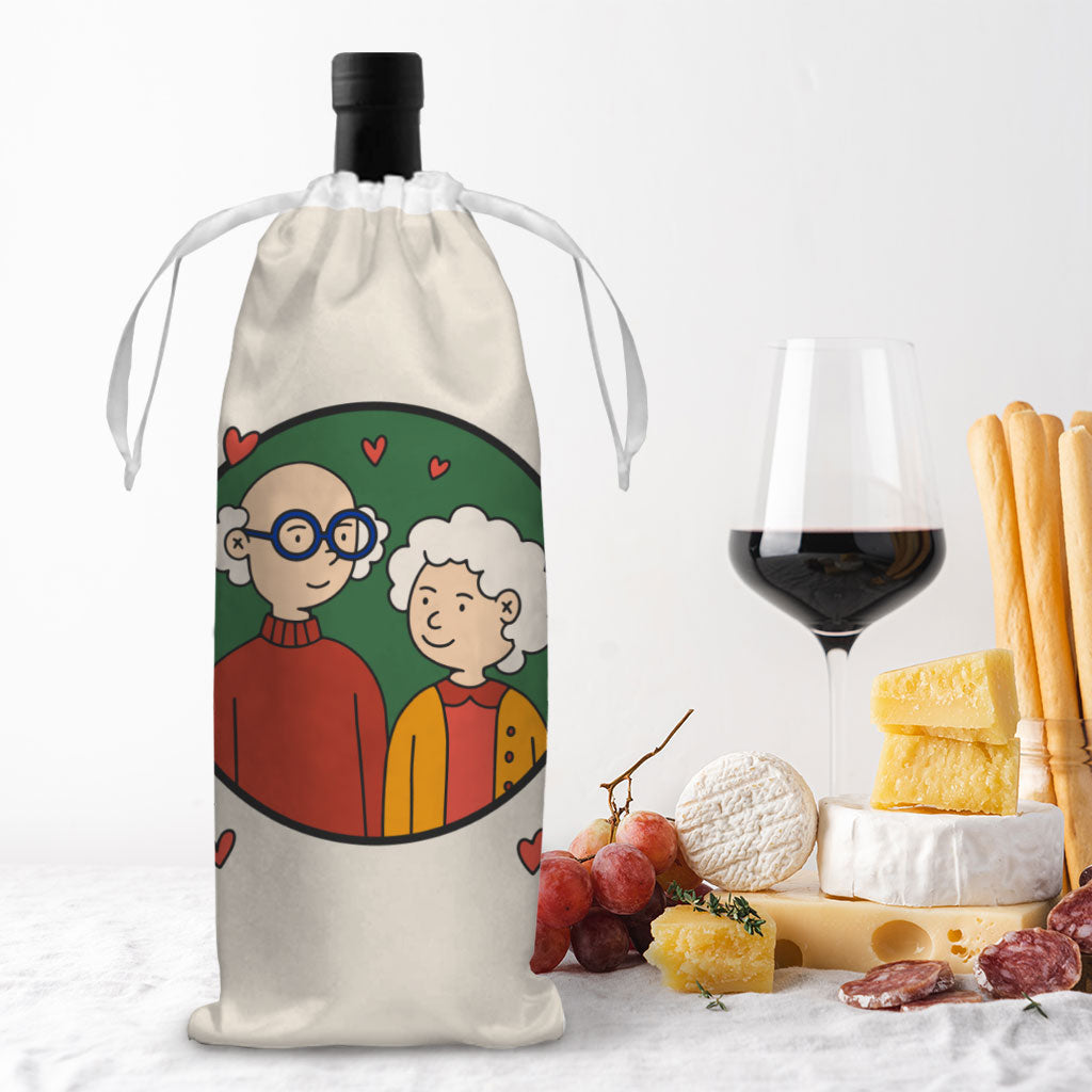 Cute Grandparents Wine Tote Bag - Graphic Wine Tote Bag - Portrait Wine Tote Bag