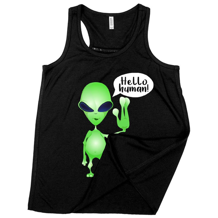 Kids' Flowy Racerback Hello Human Tank - Alien Tank