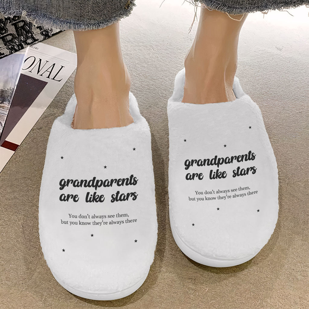 Grandparents Are Like Stars Memory Foam Slippers - Phrase Slippers - Minimalist Slippers