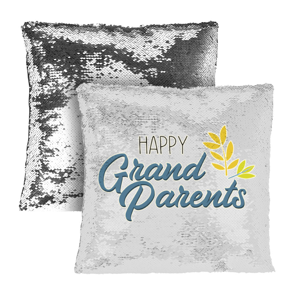 Happy Grandparents Sequin Pillow Case - Word Print Pillow Case - Cute Pillowcase