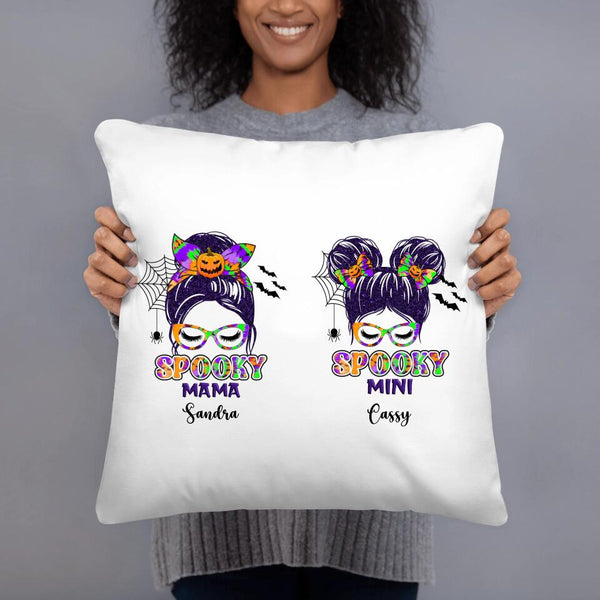 Personalized Halloween Spooky Mama and Mini Pumpkin Throw Pillow