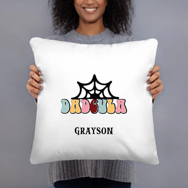 Personalized Halloween Dadcula Colorful for Dad Throw Pillow