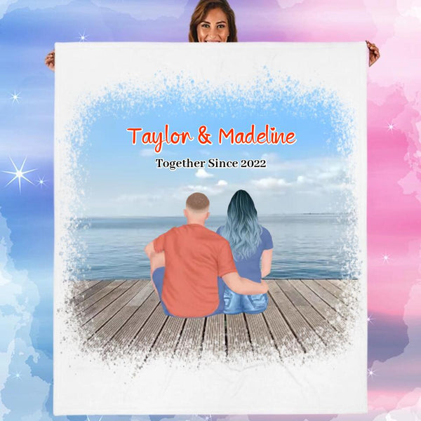 Personalized Couple Sitting Throw Blanket