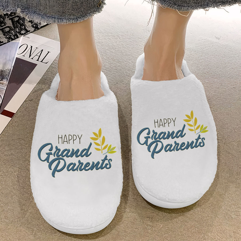 Happy Grandparents Memory Foam Slippers - Word Print Slippers - Cute Slippers