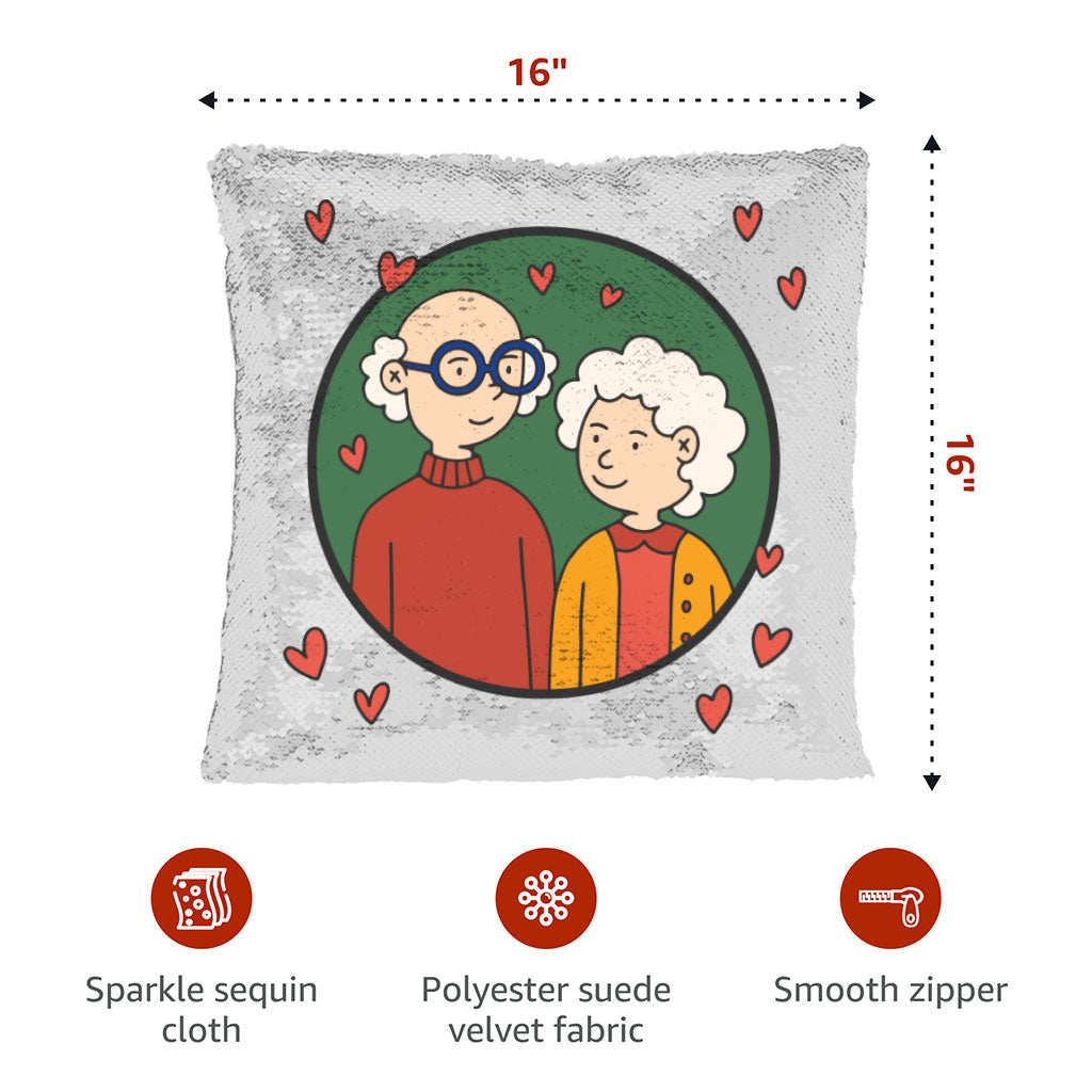 Cute Grandparents Sequin Pillow Case - Graphic Pillow Case - Portrait Pillowcase