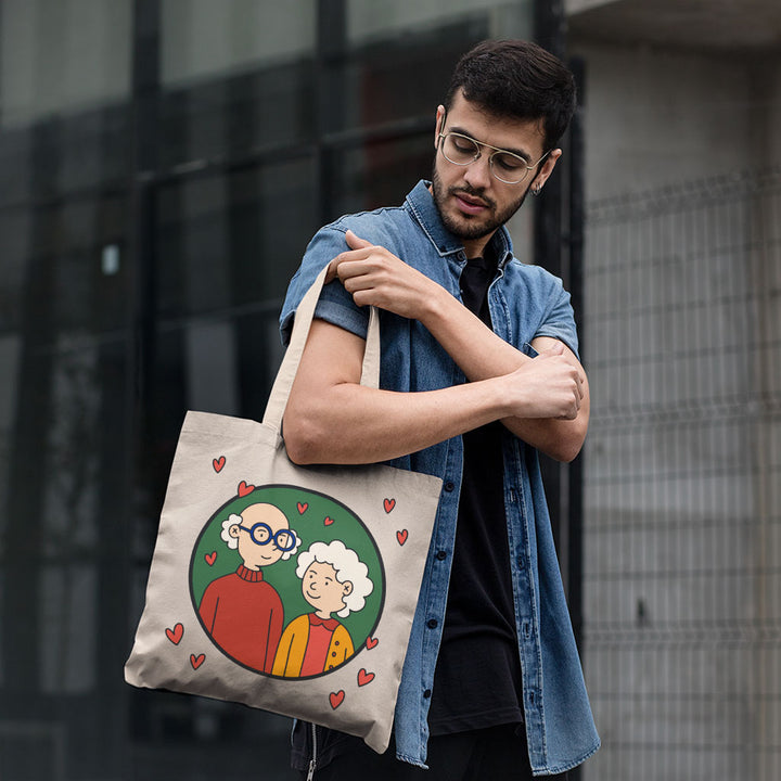 Cute Grandparents Small Tote Bag - Graphic Shopping Bag - Portrait Tote Bag