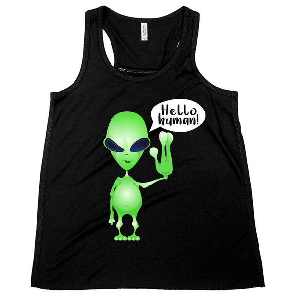 Kids' Flowy Racerback Hello Human Tank - Alien Tank