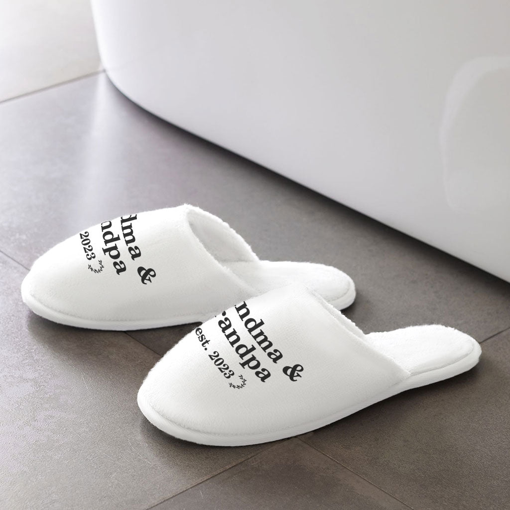 Grandma and Grandpa Memory Foam Slippers - Word Art Slippers - Unique Slippers