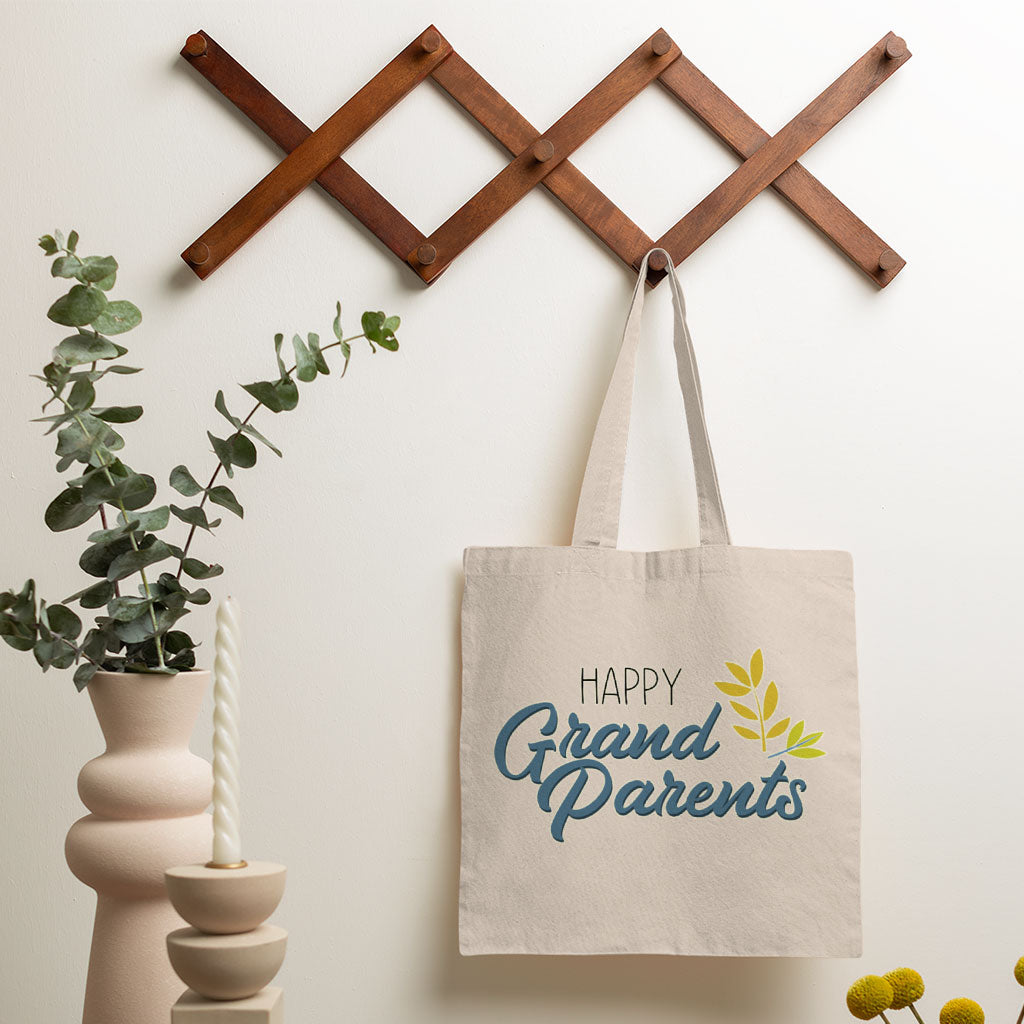 Happy Grandparents Small Tote Bag - Word Print Shopping Bag - Cute Tote Bag