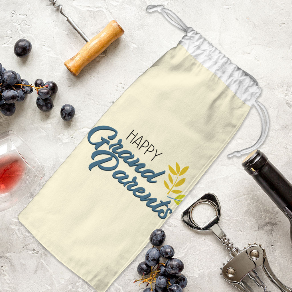 Happy Grandparents Wine Tote Bag - Word Print Wine Tote Bag - Cute Wine Tote Bag
